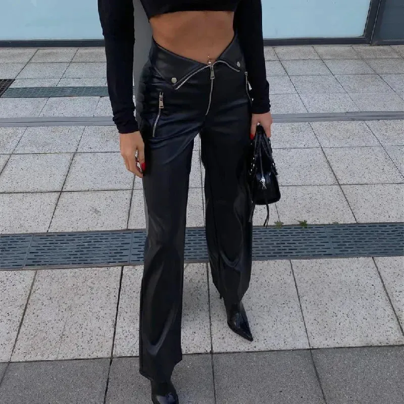 Bella - PU Leather Zipper Slim Pants