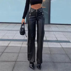 Bella - PU Leather Zipper Slim Pants
