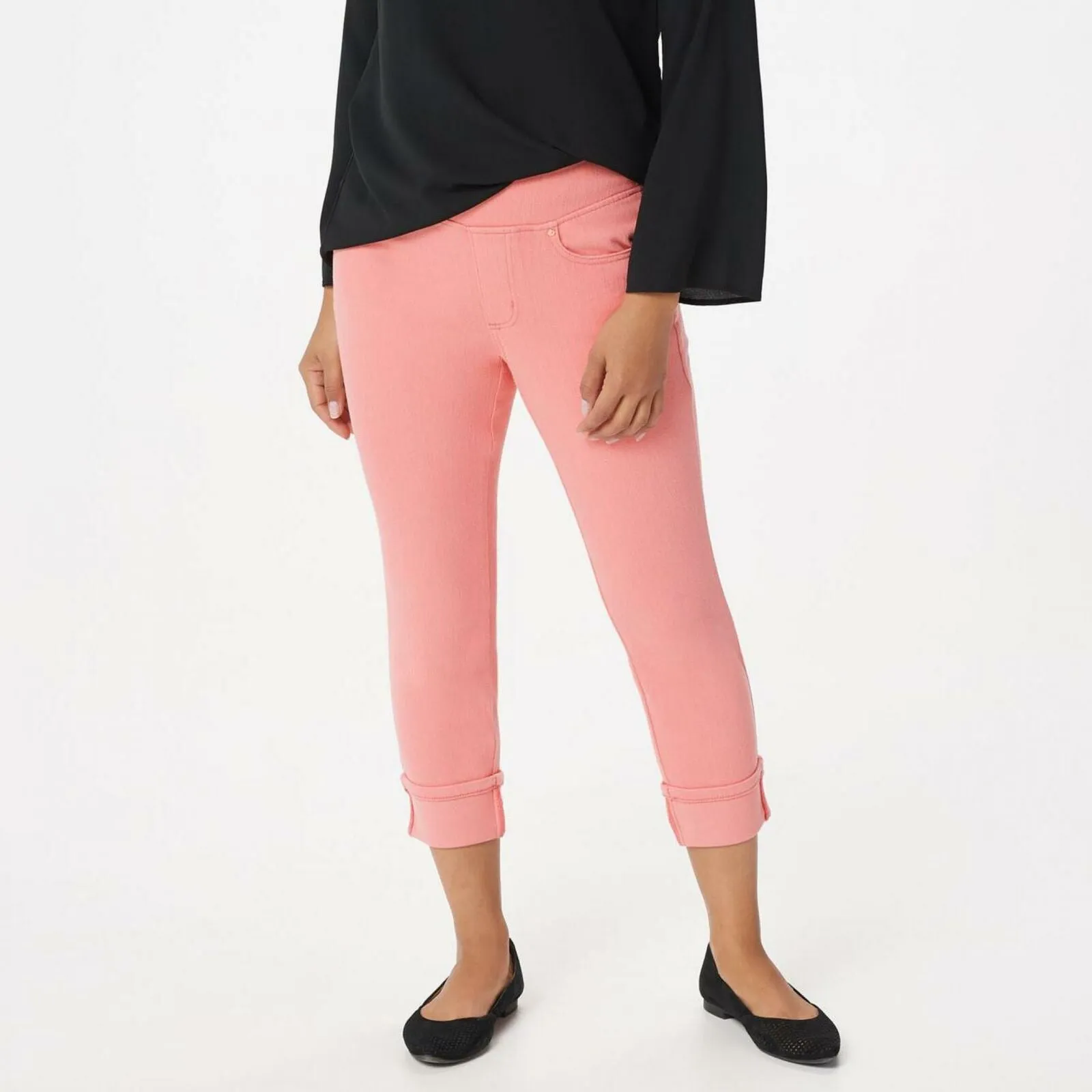 Belle by Kim Gravel Women's Petite Flexibelle Cuffed Jeans Pink 12P