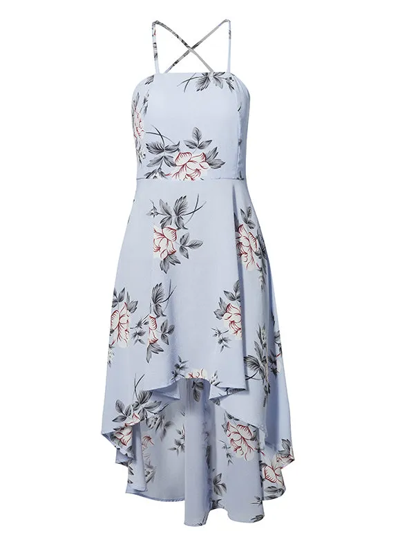 BerryBetty - Girl Halter Strapless Floral Print Blue Women Dresses