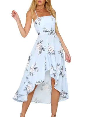 BerryBetty - Girl Halter Strapless Floral Print Blue Women Dresses