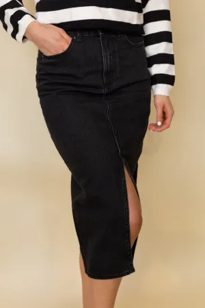 Bianca Washed Black Denim Midi Skirt
