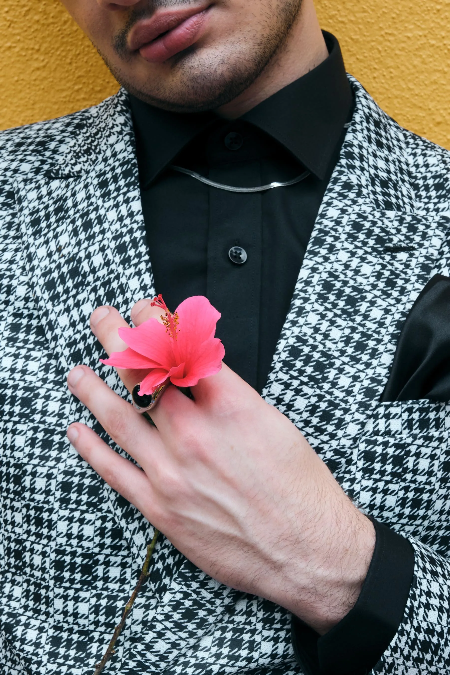 Black & White Knit Uncrushable Double Breasted Jacket