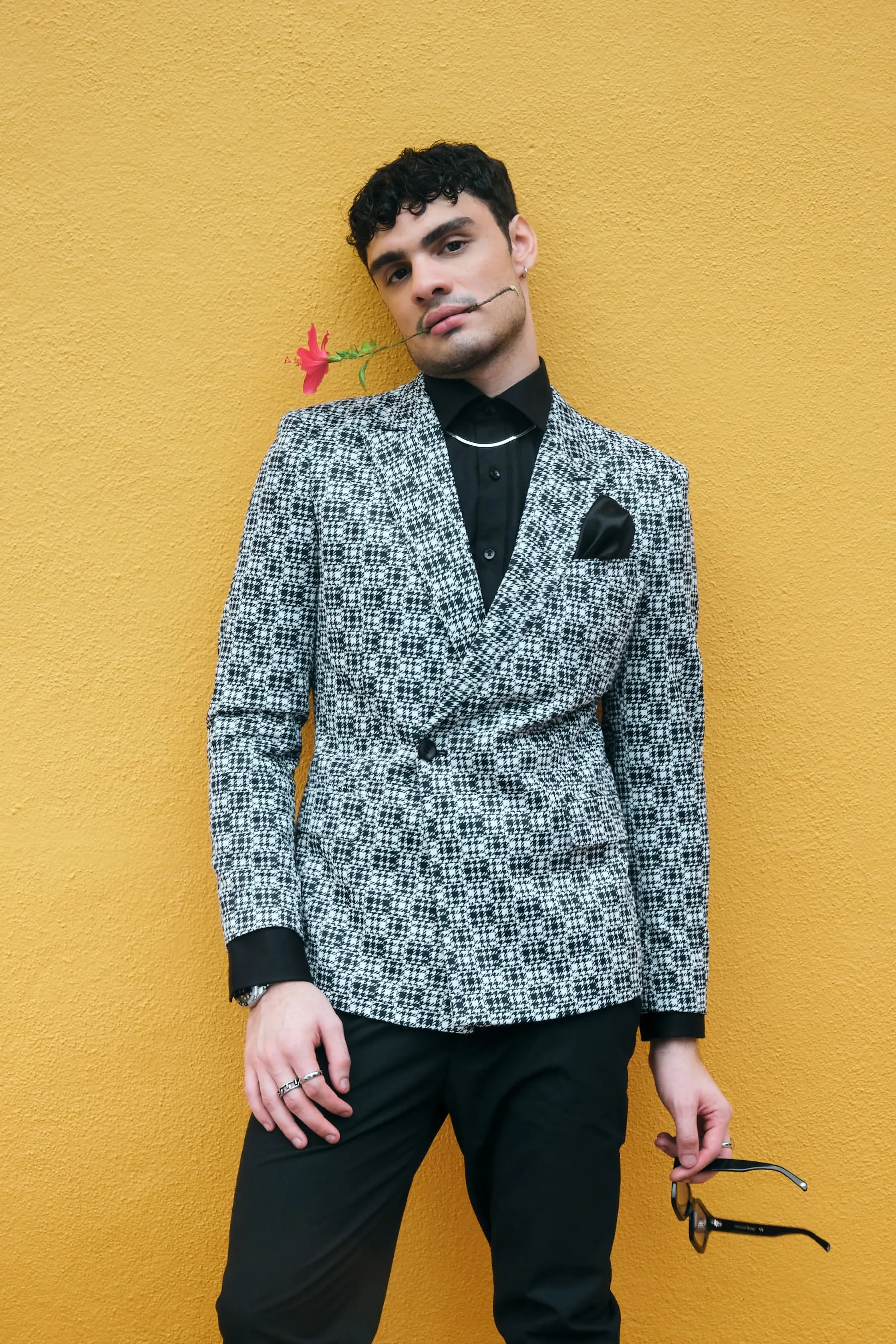Black & White Knit Uncrushable Double Breasted Jacket