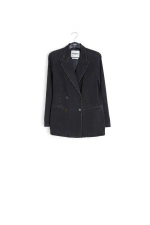 Black double-breasted denim blazer