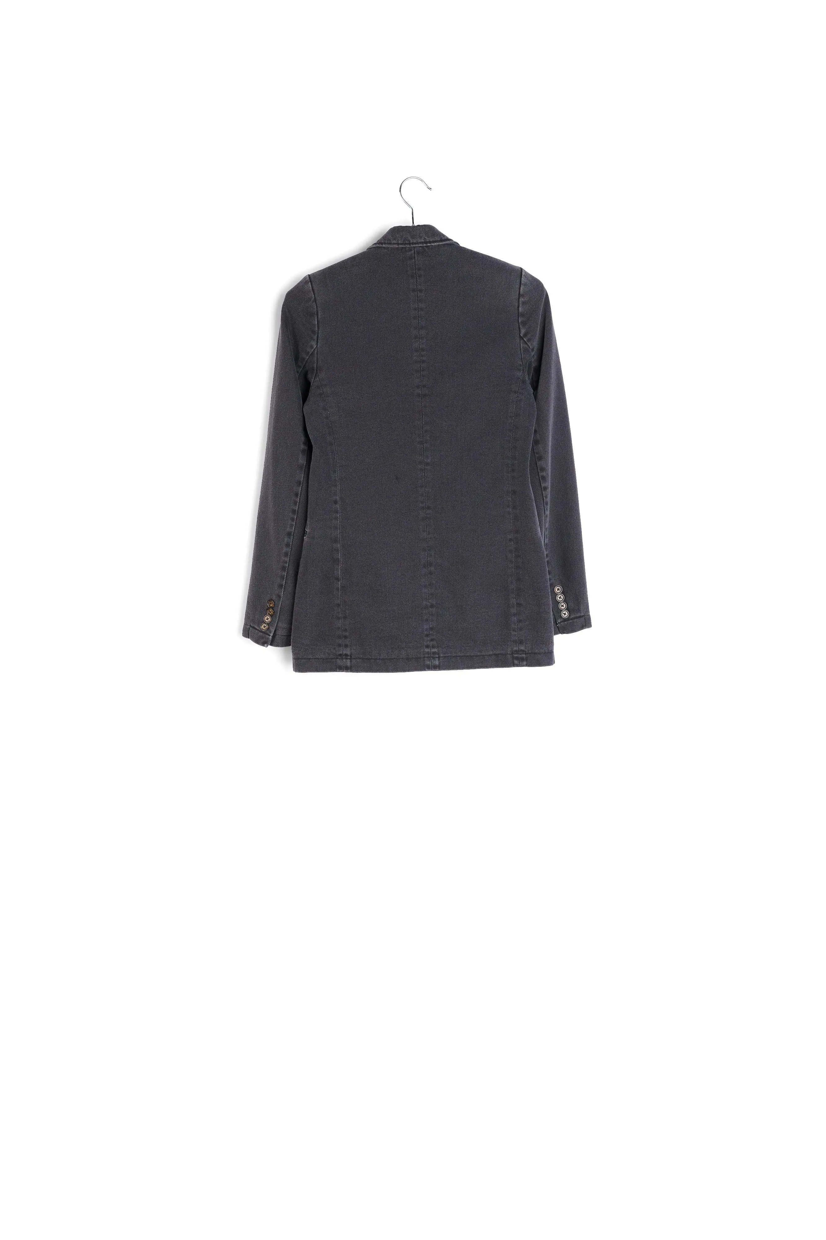 Black double-breasted denim blazer