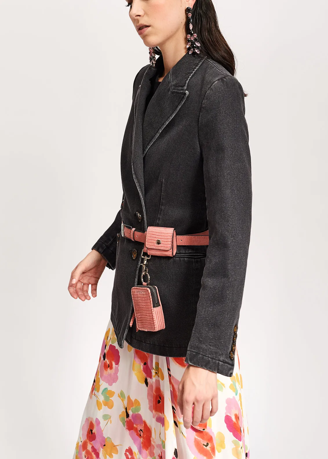Black double-breasted denim blazer