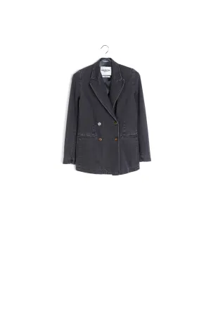 Black double-breasted denim blazer