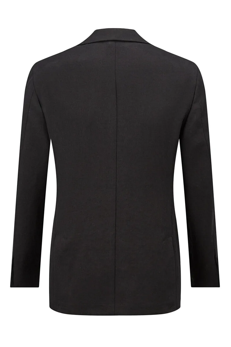 Black Double Breasted Linen Jacket