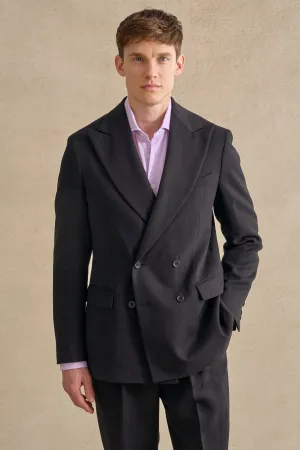 Black Double Breasted Linen Jacket