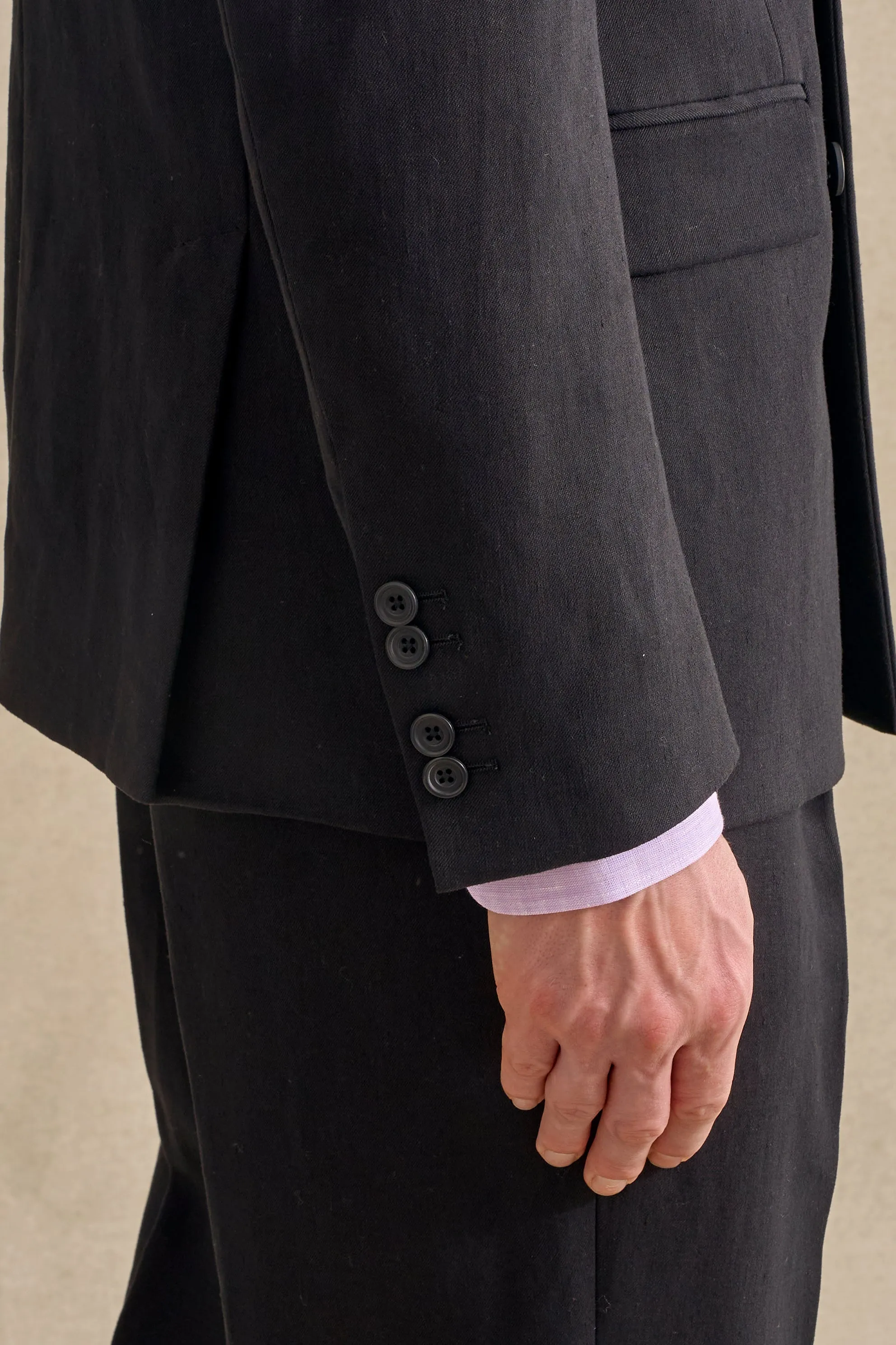 Black Double Breasted Linen Jacket