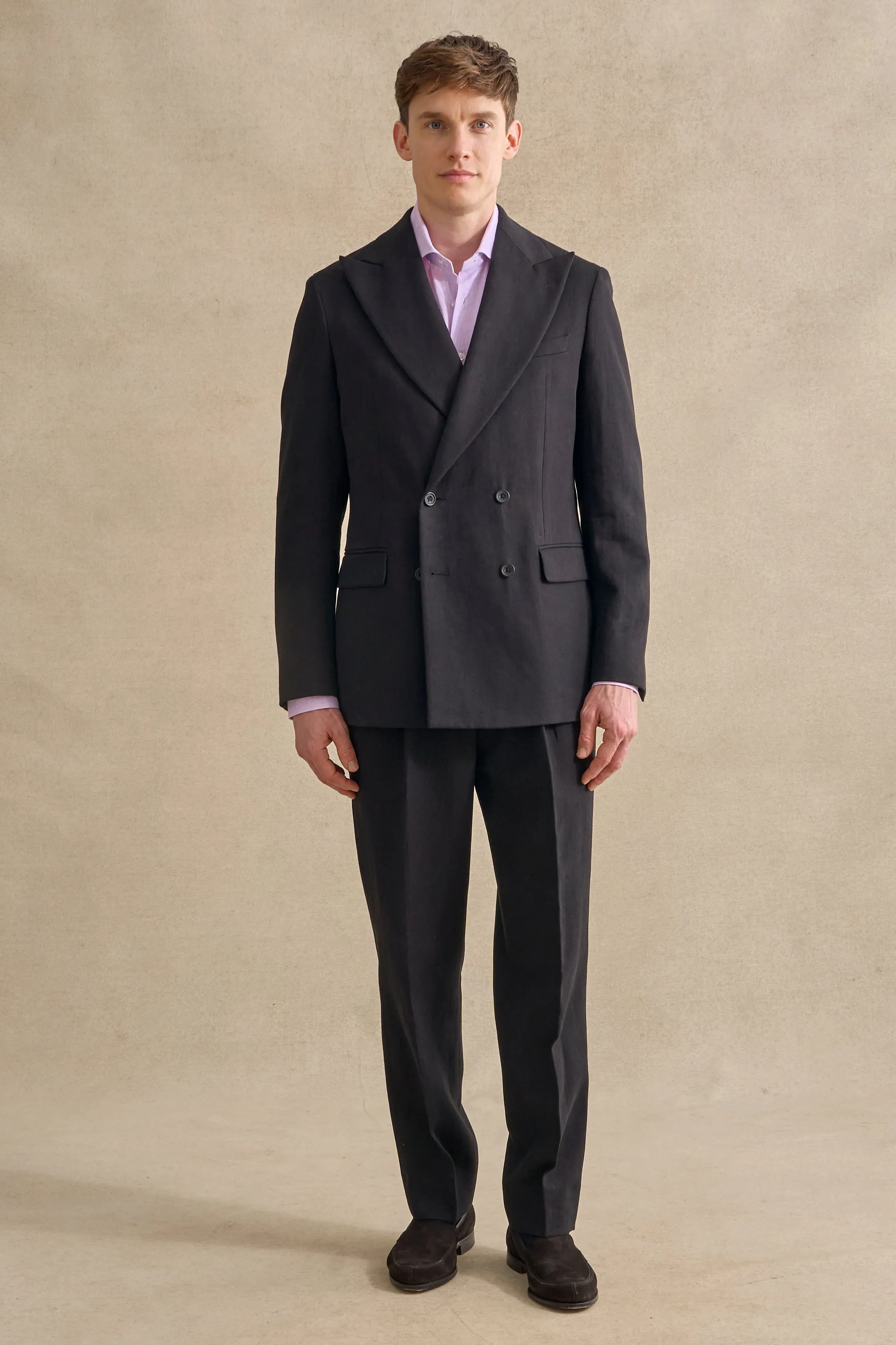 Black Double Breasted Linen Jacket