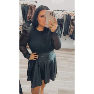 black high waisted vegan leather skirt