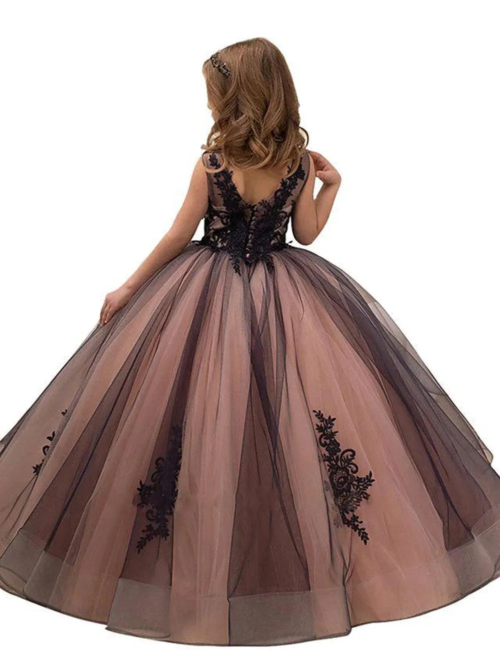 Black Lace Flower Girl Dresses For Party Elegant Sleeveless V Neck Girls Pageant Princess Birthday Dress