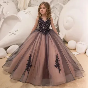 Black Lace Flower Girl Dresses For Party Elegant Sleeveless V Neck Girls Pageant Princess Birthday Dress