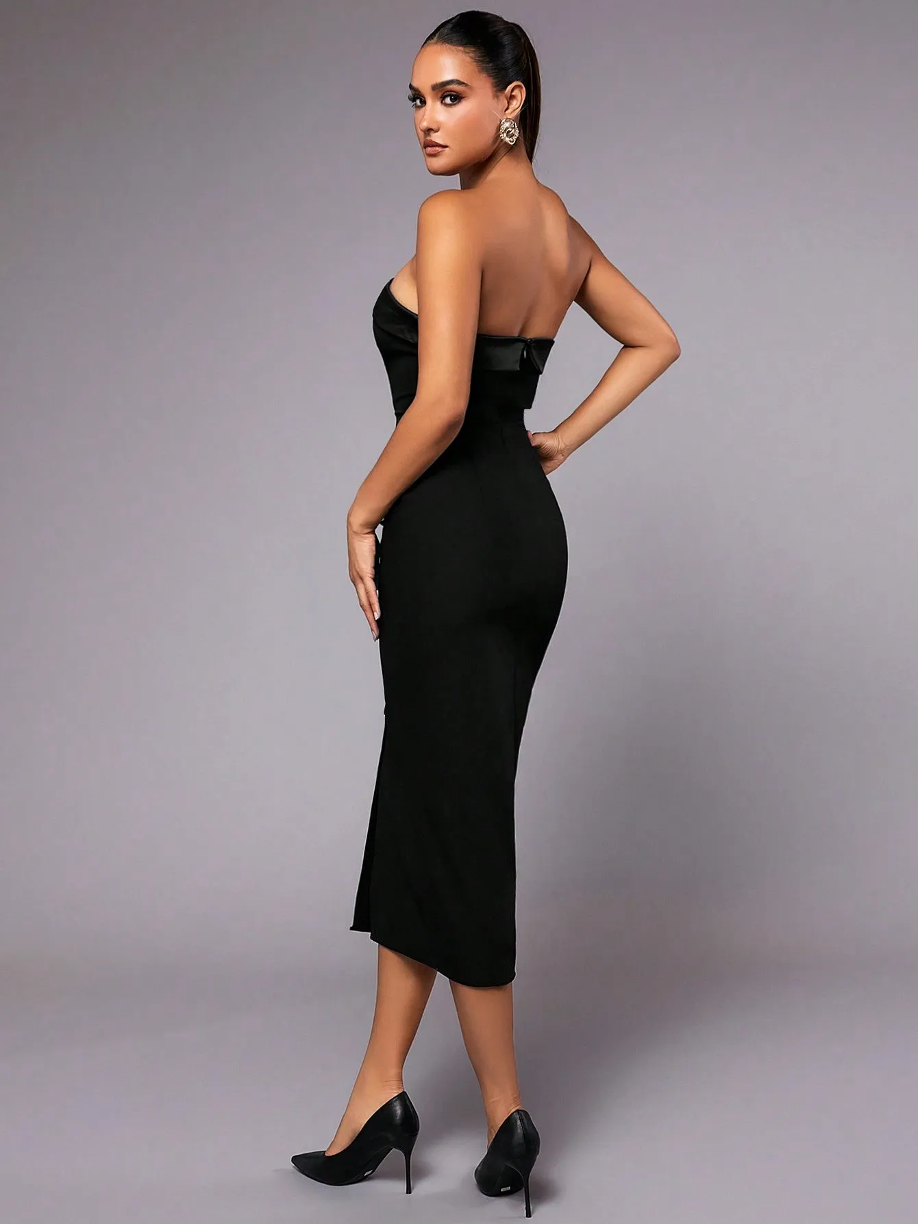 Black Off-Shoulder One-Shoulder Elegant Long Suit Dress