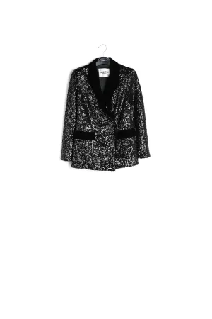 Black sequined double-breasted blazer