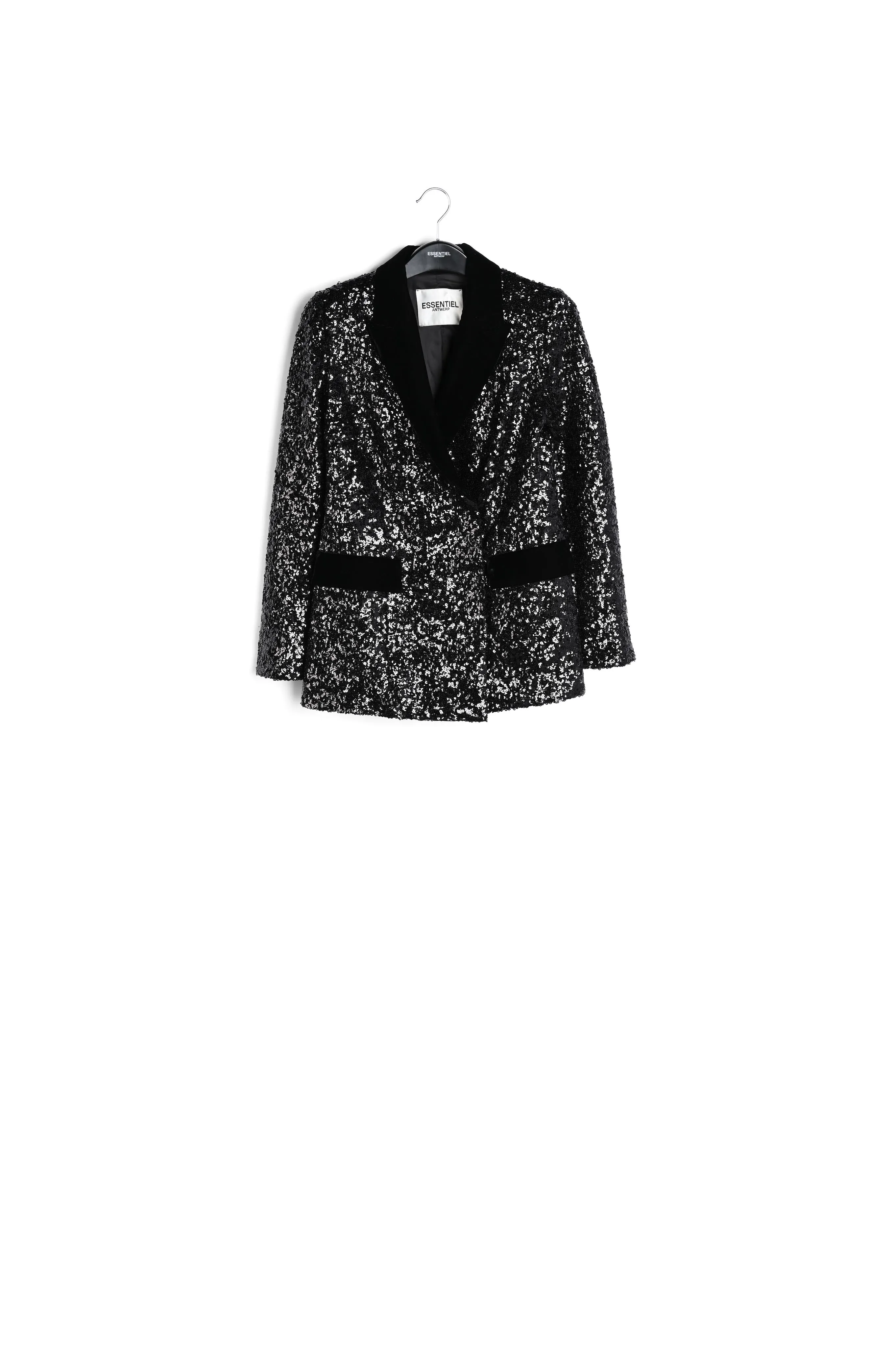 Black sequined double-breasted blazer