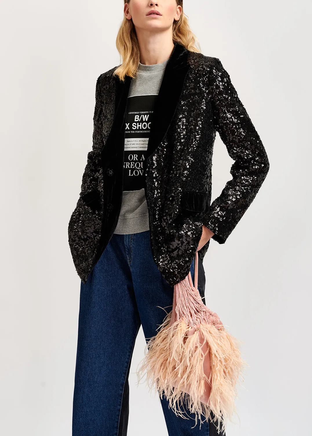 Black sequined double-breasted blazer
