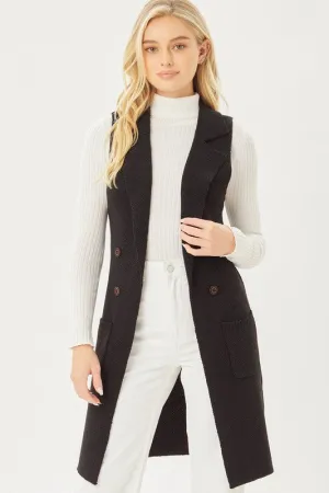 Black Sleeveless Long Cardigan Vest