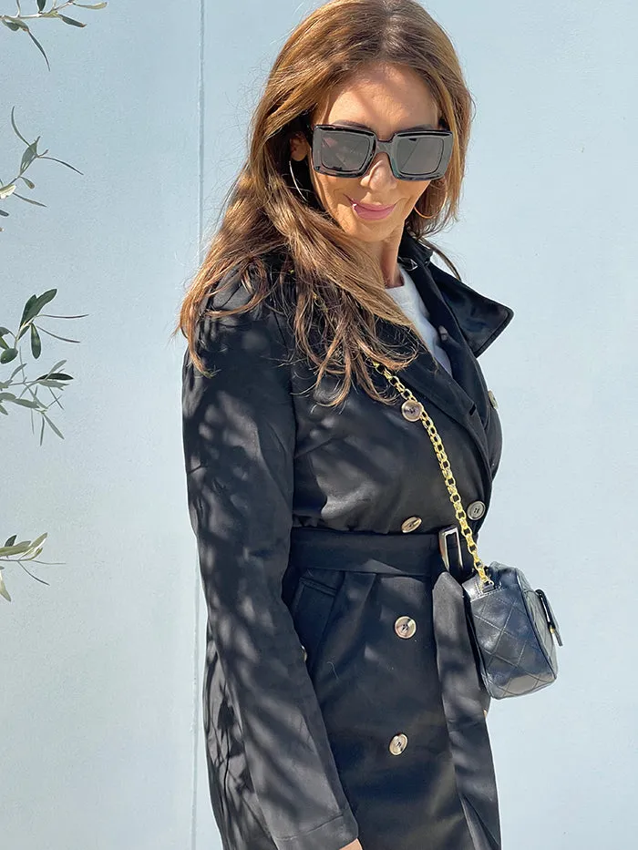 Black Suede Button Coat