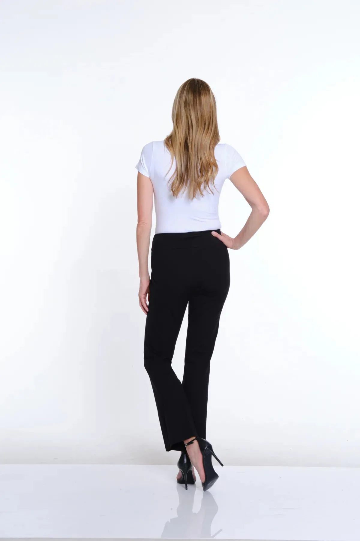 Black Wide Band Elastic Waist Flare Leg Pant