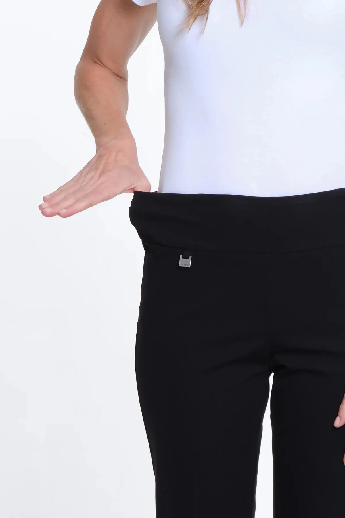Black Wide Band Elastic Waist Flare Leg Pant