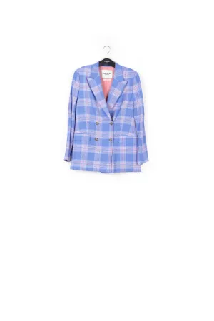 Blue plaid double-breasted blazer