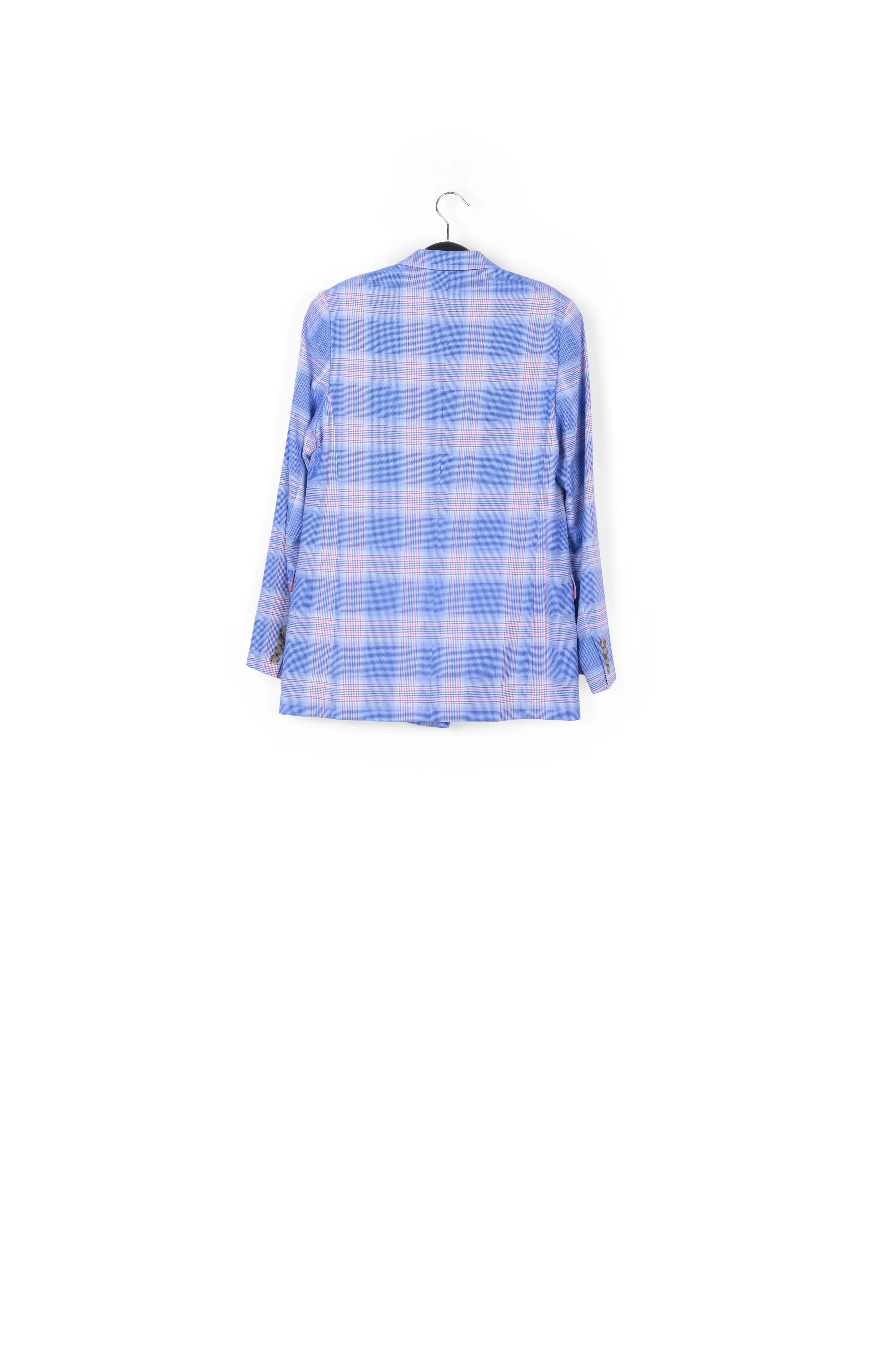 Blue plaid double-breasted blazer