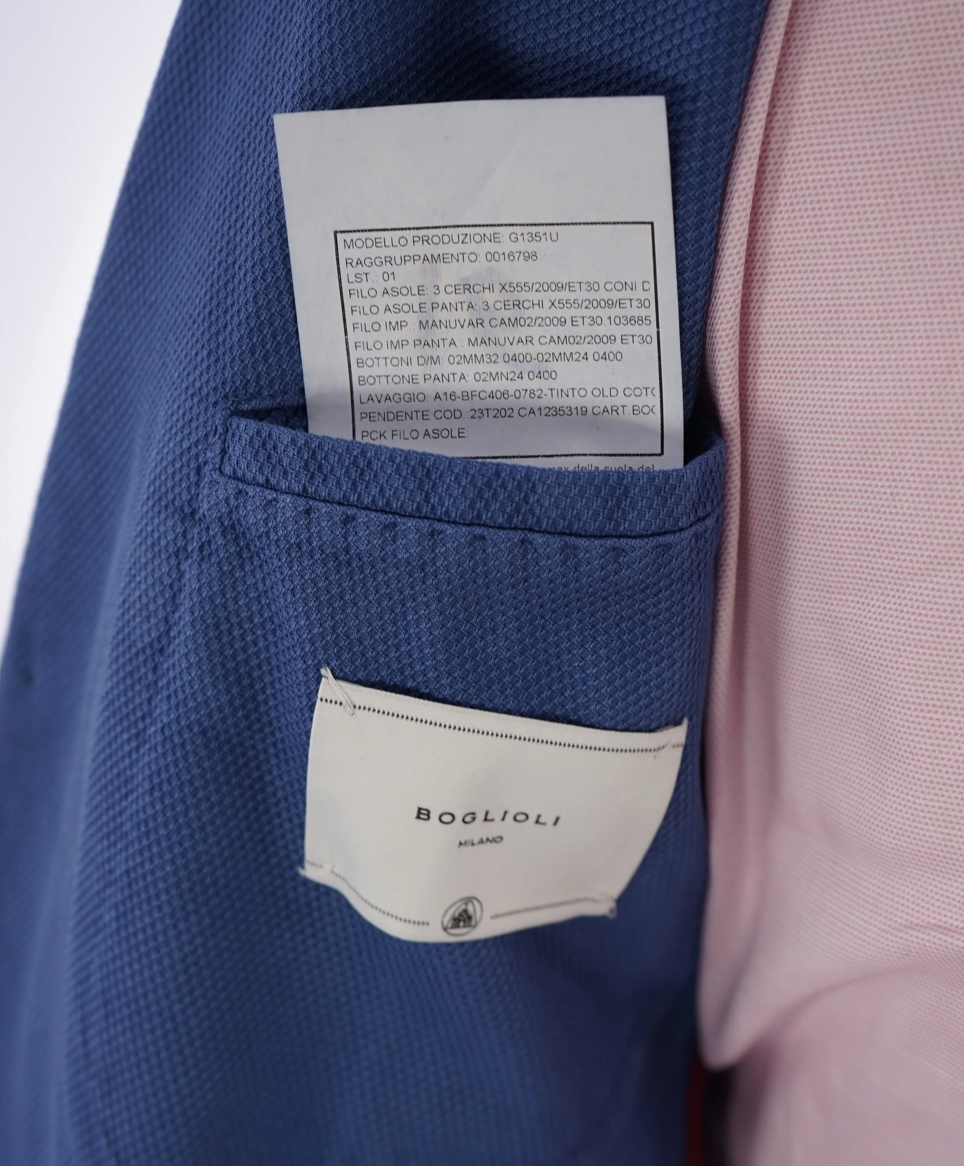 BOGLIOLI - Milano Semi-Lined Deconstructed Blue Textured Cotton Suit- 38R