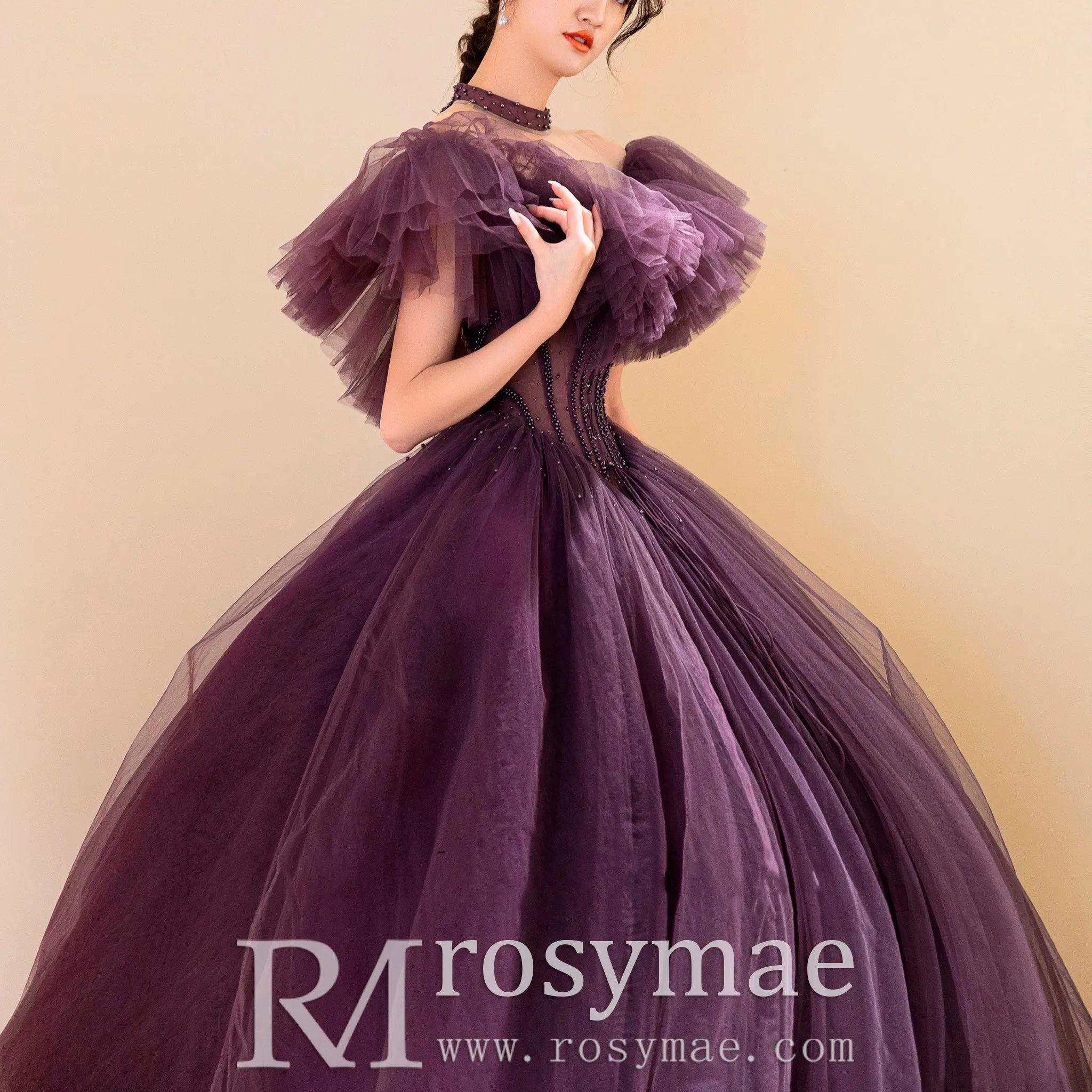 Boho Off the Shoulder Purple Wedding Dress for Women