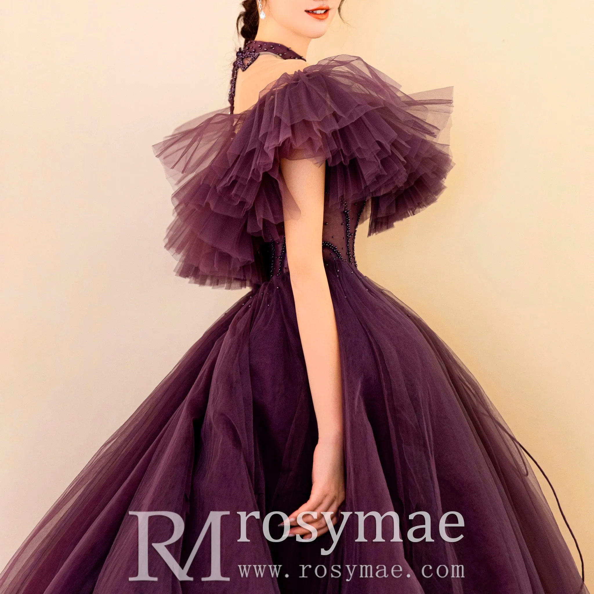Boho Off the Shoulder Purple Wedding Dress for Women