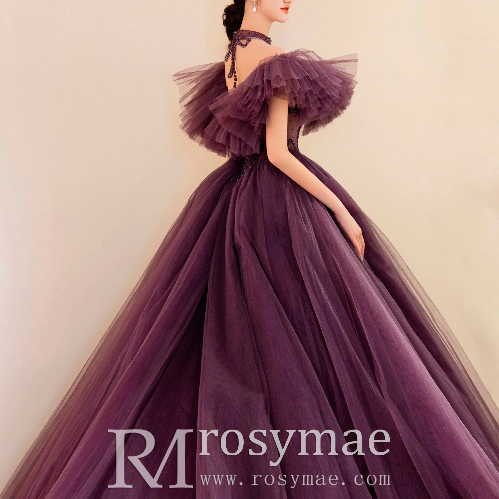 Boho Off the Shoulder Purple Wedding Dress for Women