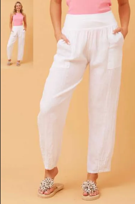 Bottega Moda Linen Pants White