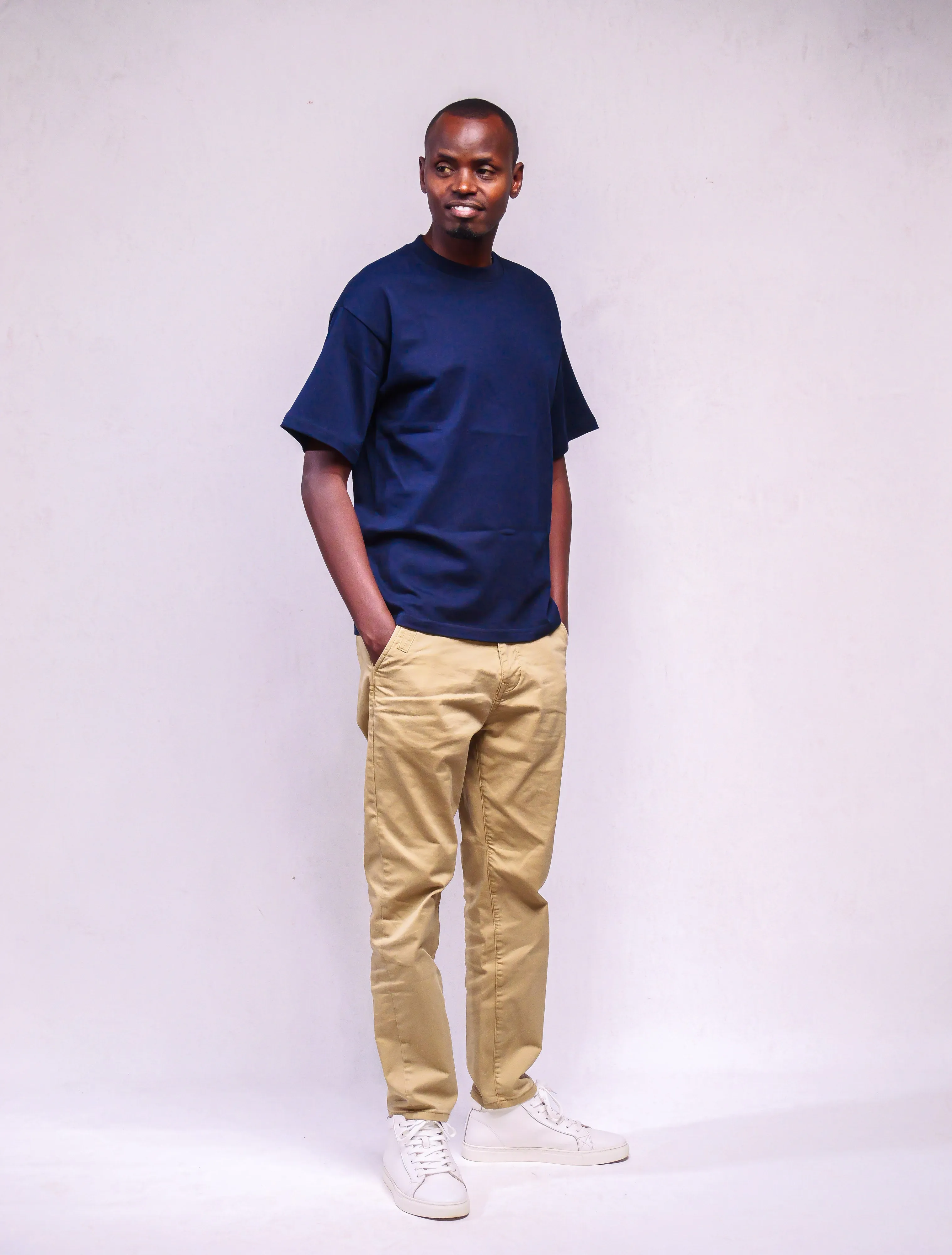 Boxy Crewneck T-Shirt- Navy