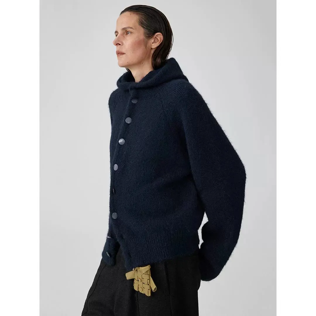 Brushed Mohair Hooded Cardigan