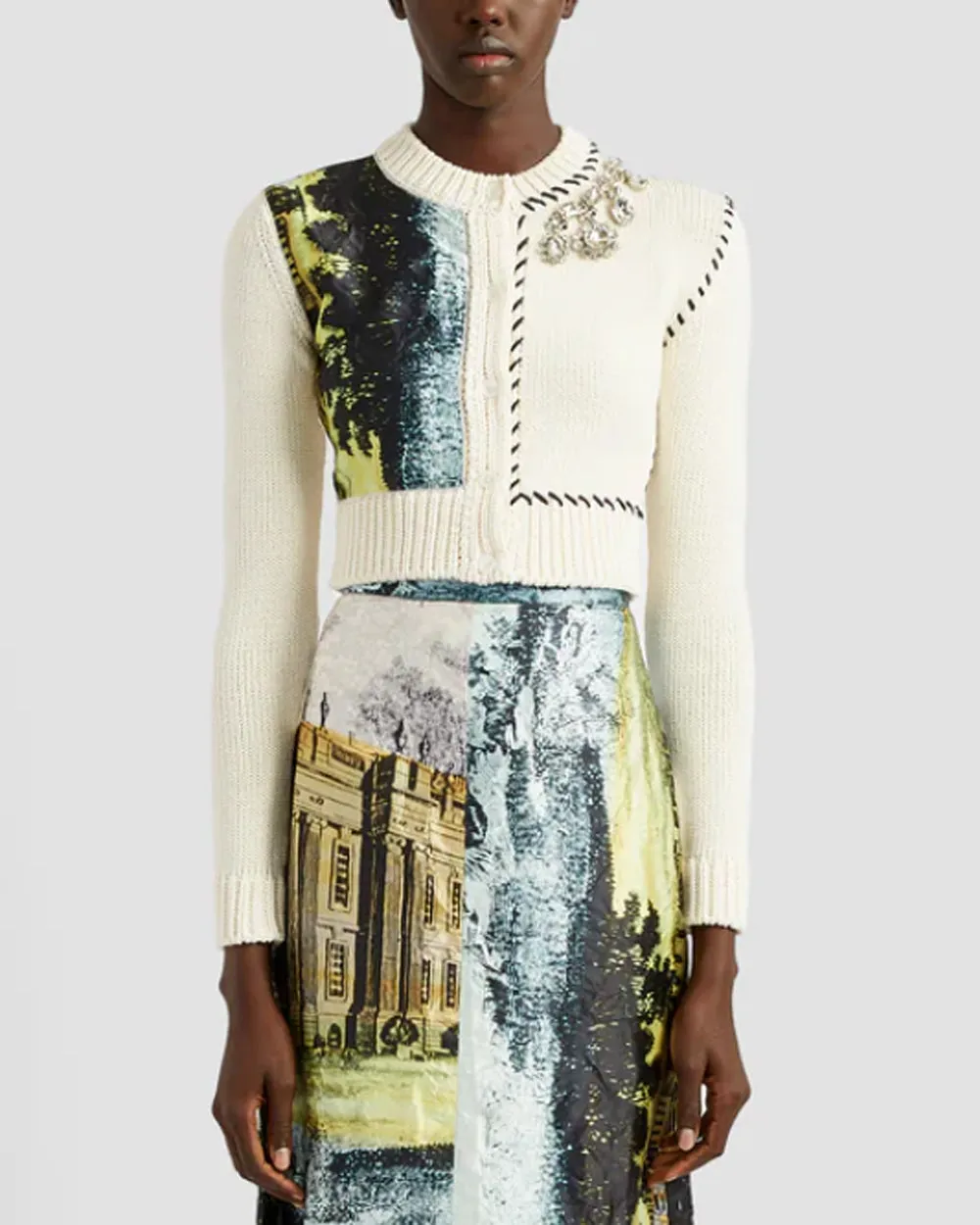 Calico Long Sleeve Cropped Cardigan