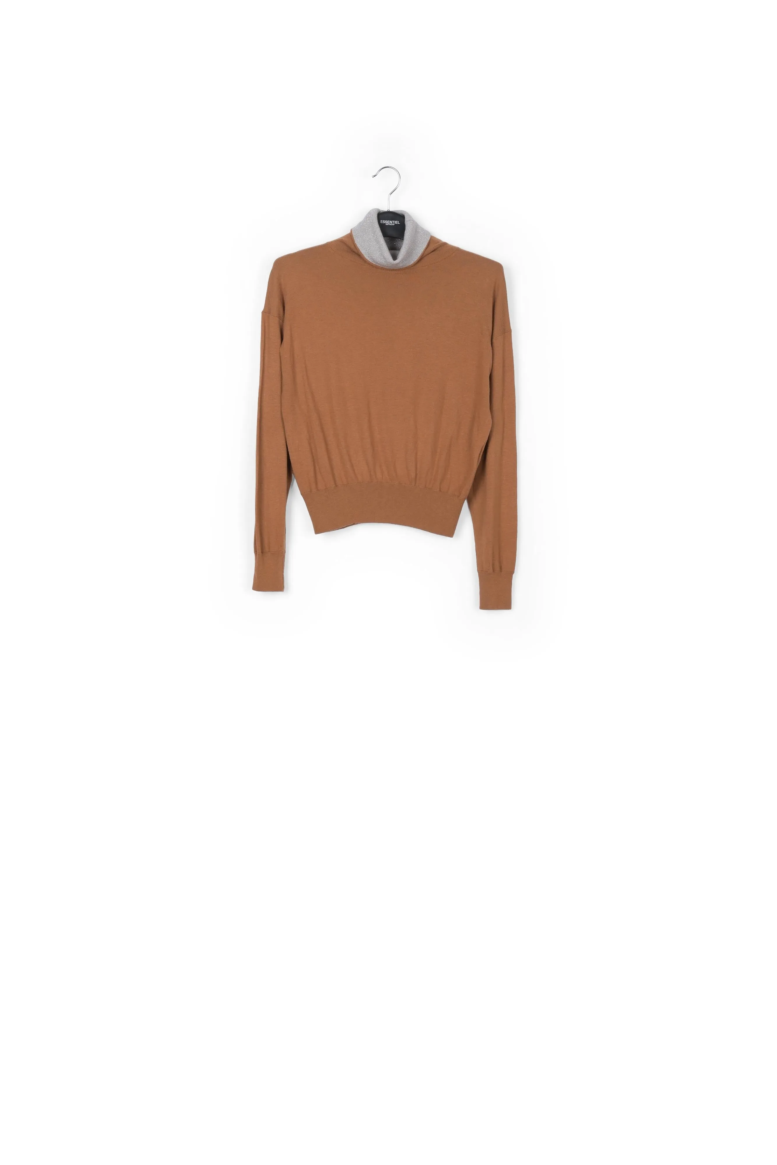 Camel and off-white ruffle sleeved midi dress