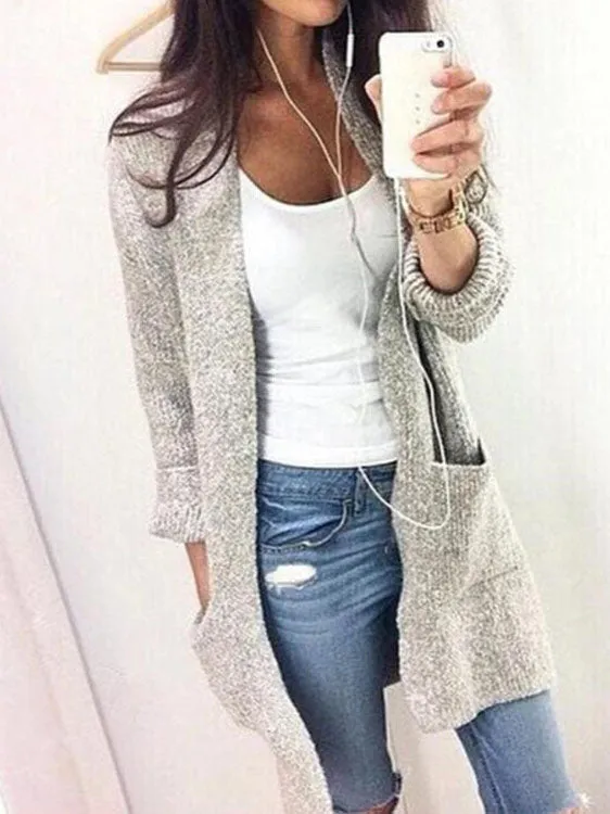 Cardigan Coat Women's Long Long Sleeve Large Pocket Sweater