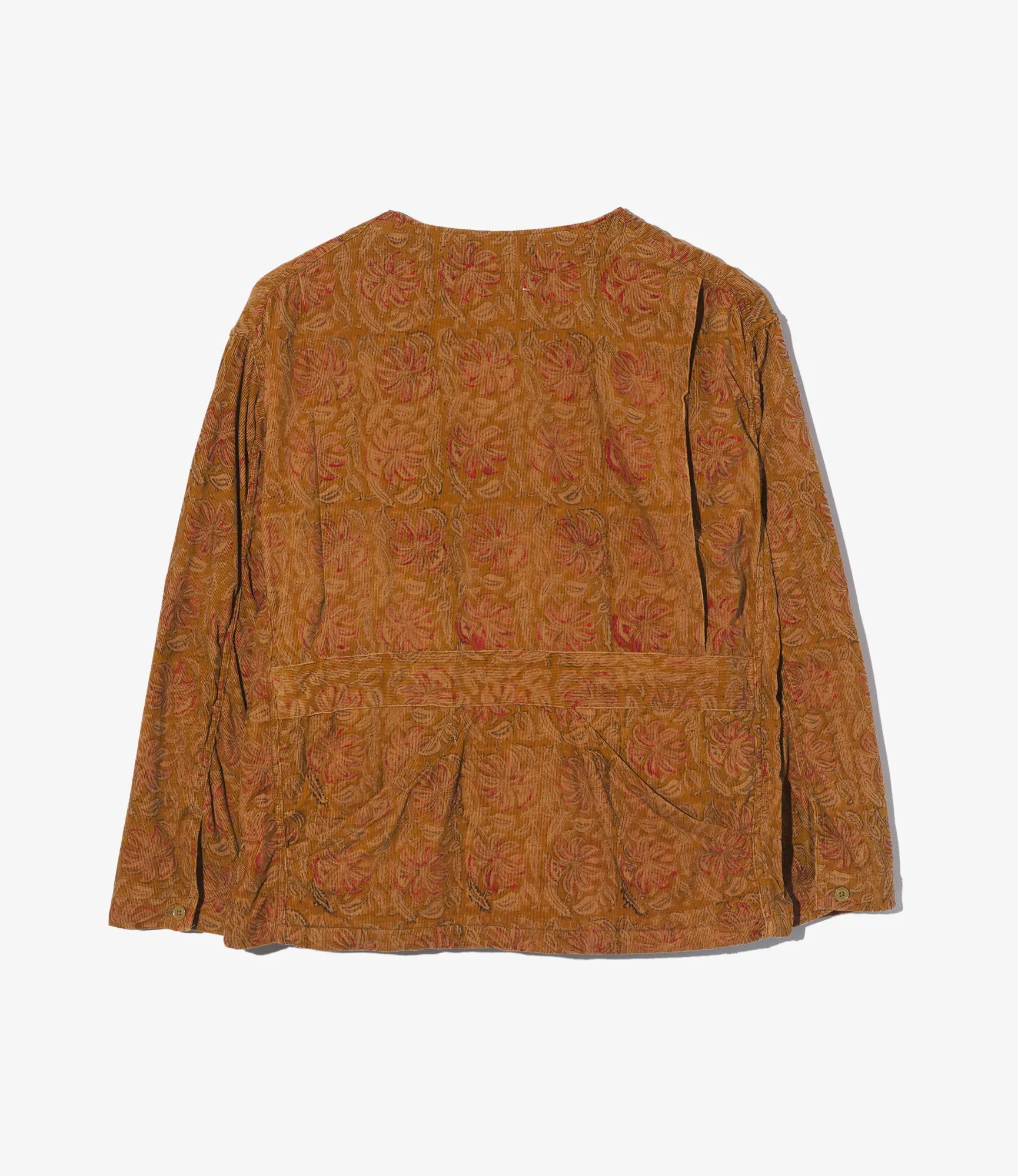 Cardigan Jacket – Khaki Floral Printed Corduroy