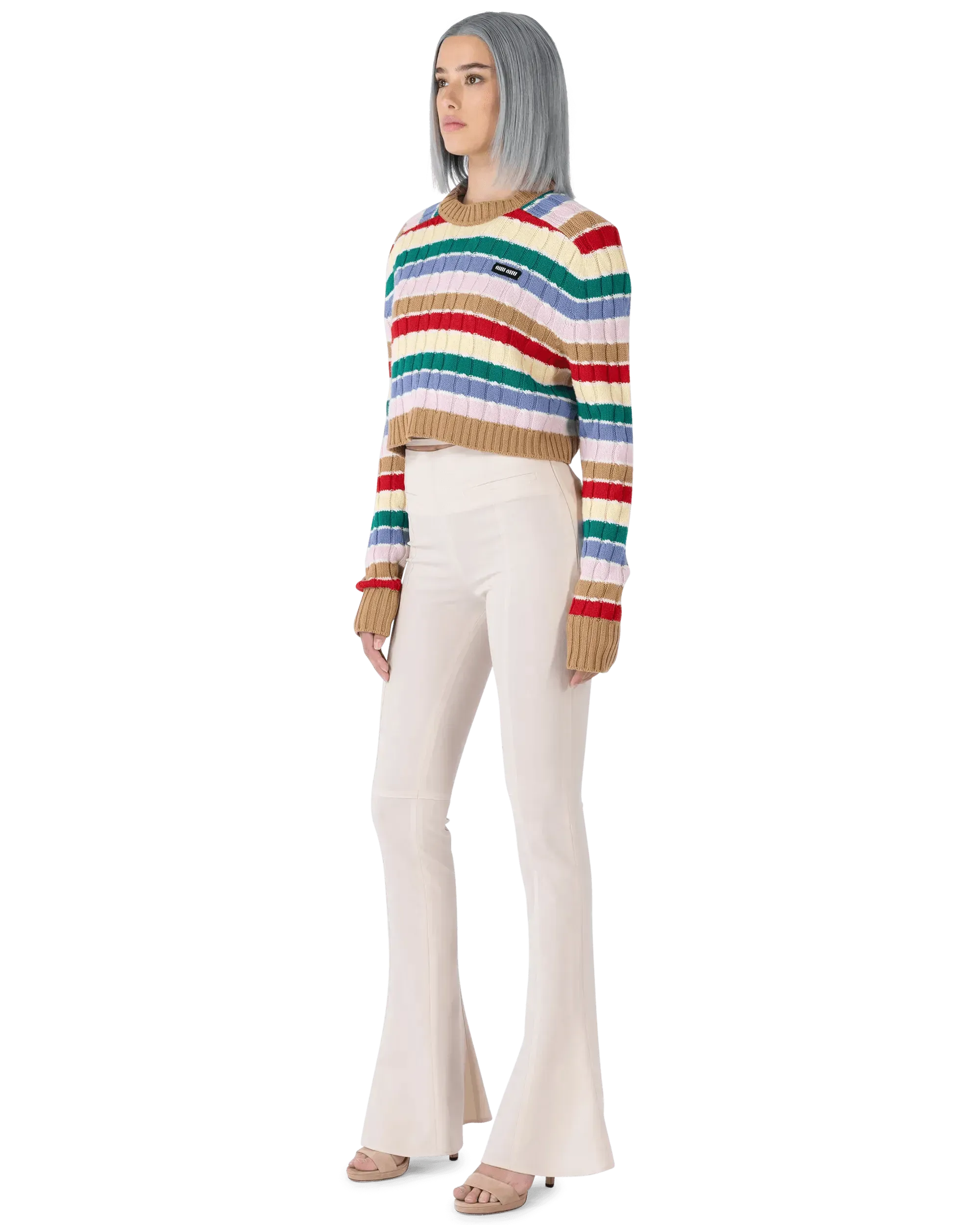 Cashmere Striped F5 Crop Top Sweater
