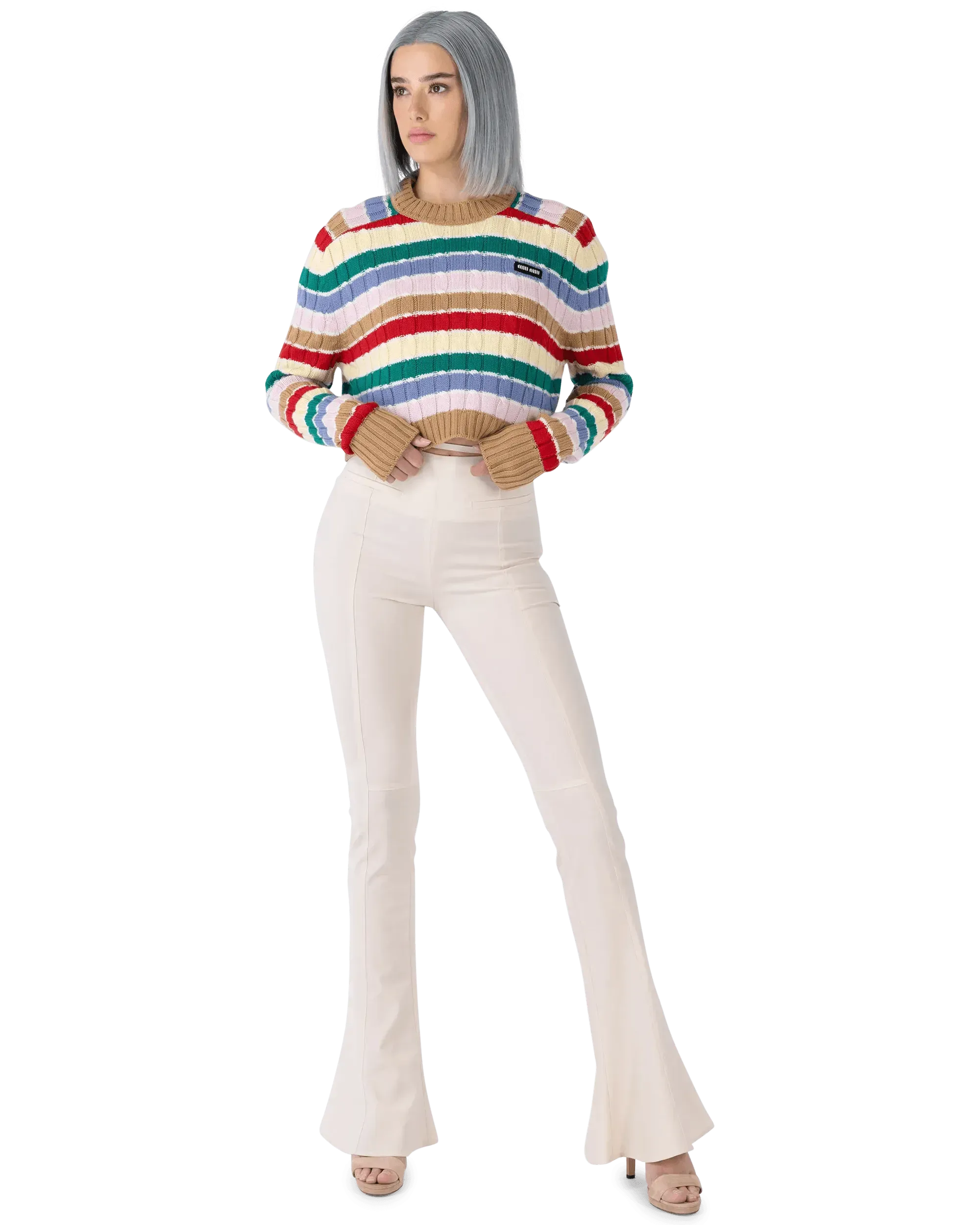 Cashmere Striped F5 Crop Top Sweater