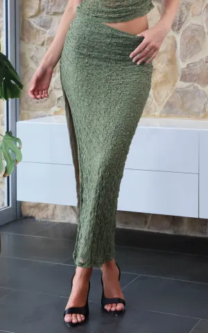 Caspian Mesh Maxi Skirt - Olive Green Texture