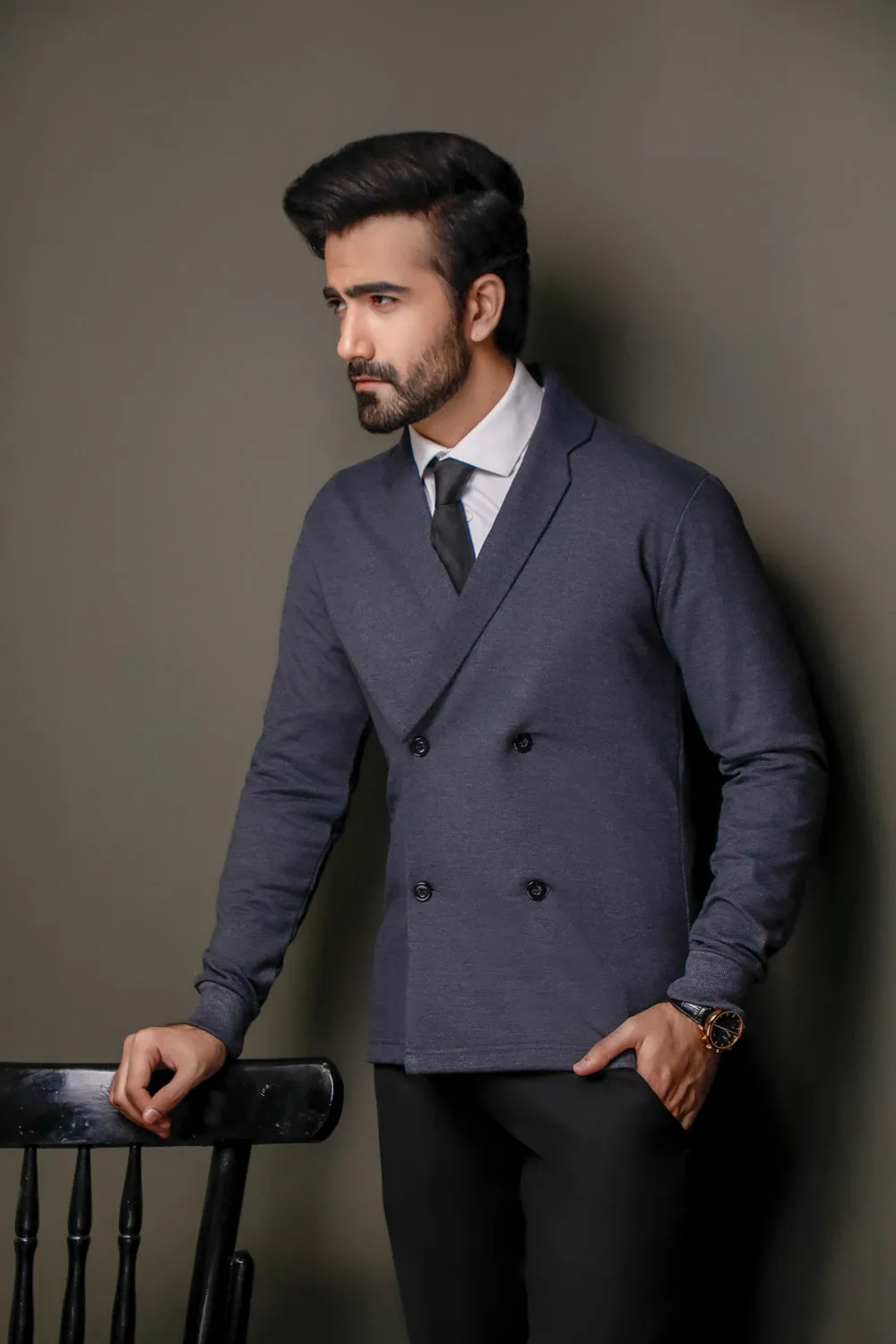 Charcoal Double Breasted Cardigan