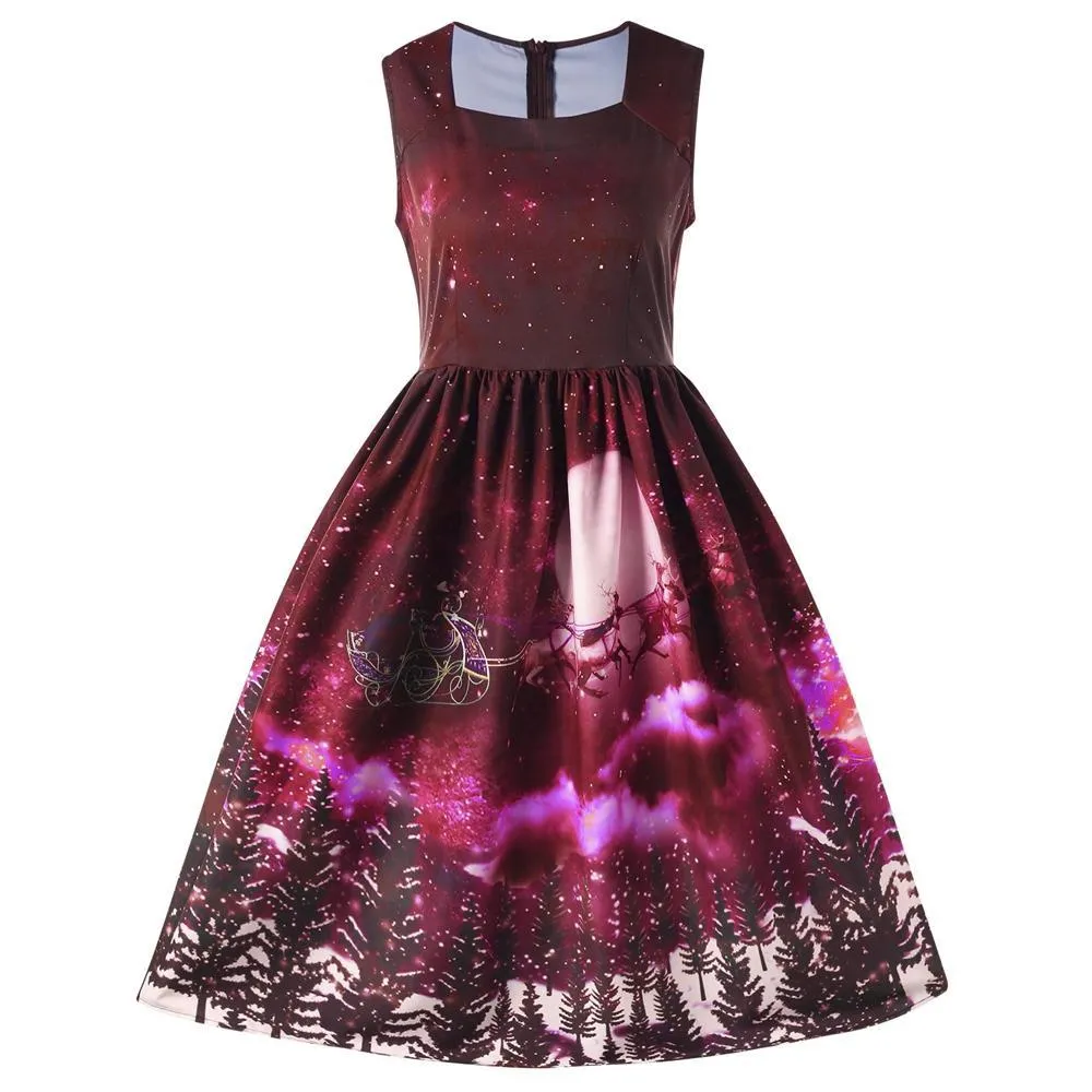 Christmas Night Square Neck Dress