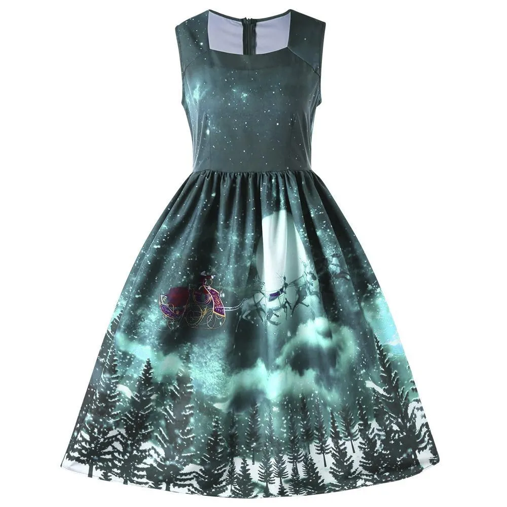 Christmas Night Square Neck Dress