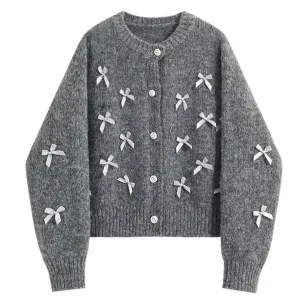 Coquette Aesthetic Grey Cardigan with Bows for Cozy Style