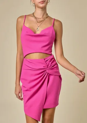 Cowl Neck Twisted Front Bodycon Dress