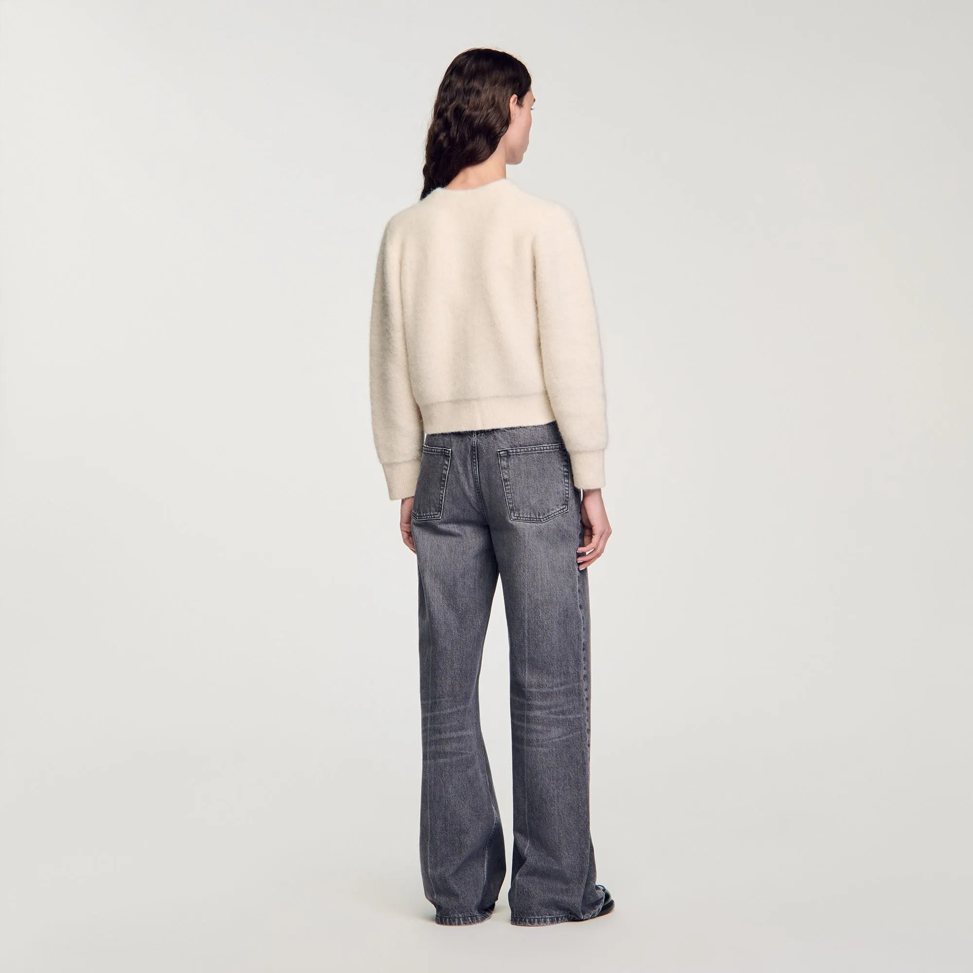 Creamy Cropped Fluffy Knit Cardigan Ecru