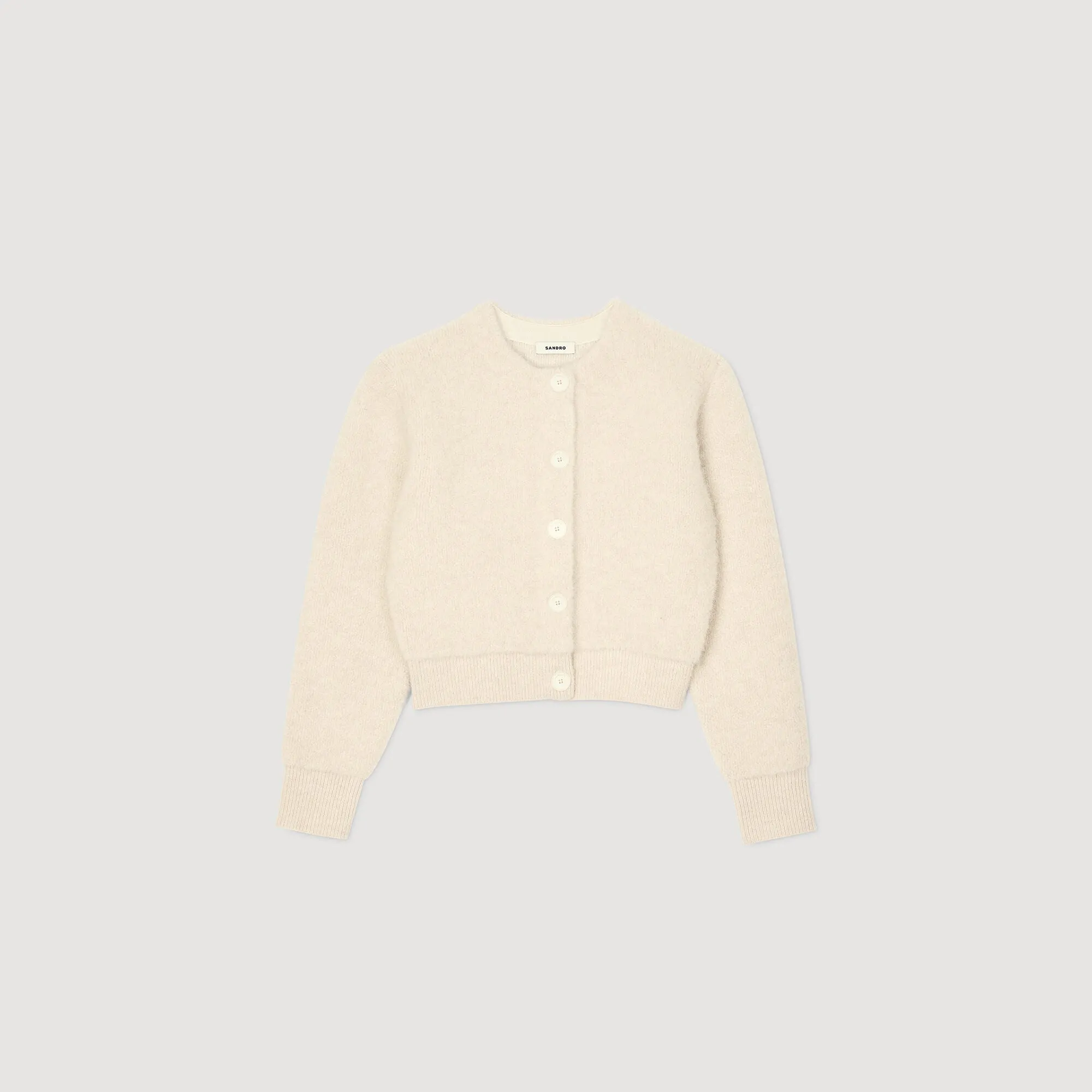 Creamy Cropped Fluffy Knit Cardigan Ecru